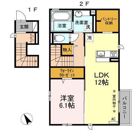 メゾン ド ソレイユ(1LDK/2階)の間取り写真