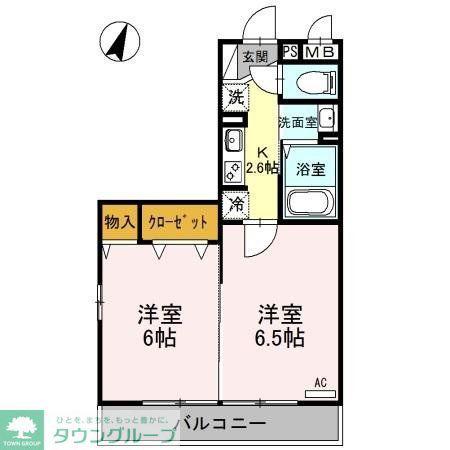 サンシャインみさと(2K/2階)の間取り写真