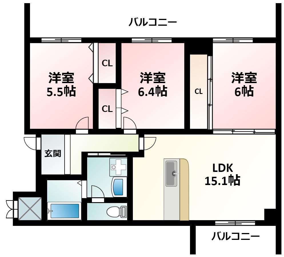 パークビュー橋(3LDK/7階)の間取り写真
