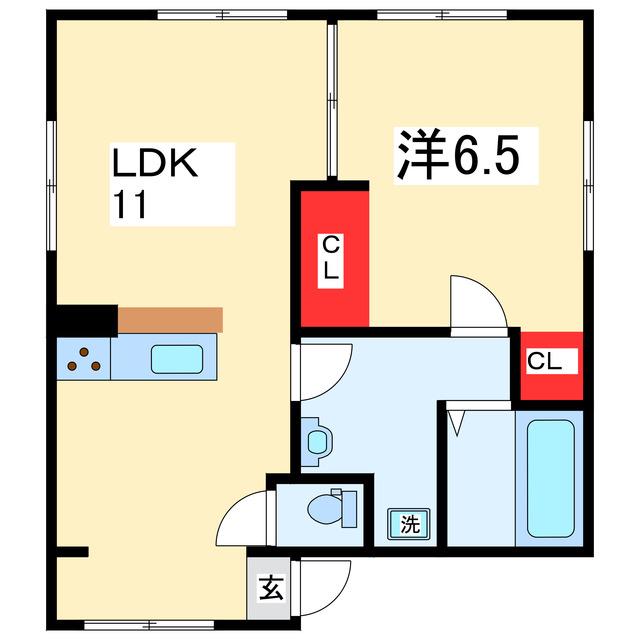 ダブルデイライト北毘沙門町(1LDK/1階)の間取り写真