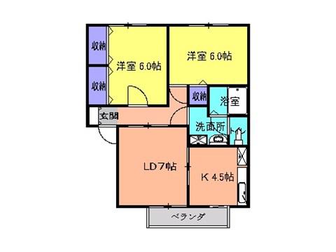 グランドール沢村A棟(2LDK/1階)の間取り写真
