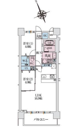 スプランディッド大阪NAMBA LINE(2LDK/2階)の間取り写真