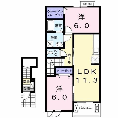 リール リジェールI(2LDK/2階)の間取り写真