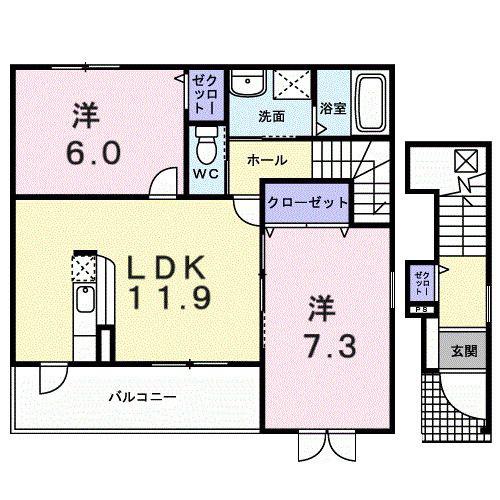 トレスタージュ B棟(2LDK/2階)の間取り写真