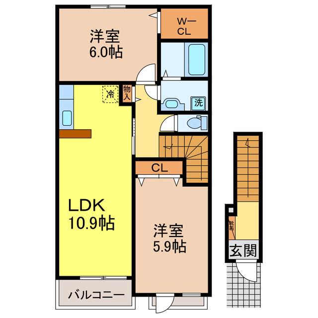 グラードII(2LDK/2階)の間取り写真