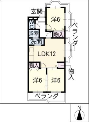 ポニーヒル長久手A棟(3LDK/3階)の間取り写真
