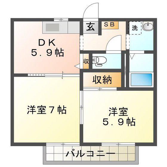 バードライズ吉村(2DK/2階)の間取り写真