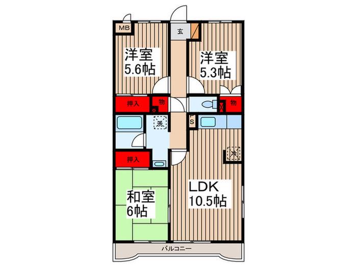 サンアゼリア壱番館(3LDK/3階)の間取り写真