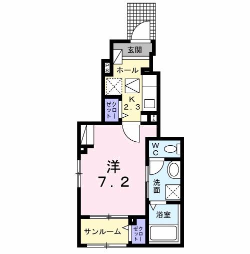 サンビオラ砂口(1K/1階)の間取り写真