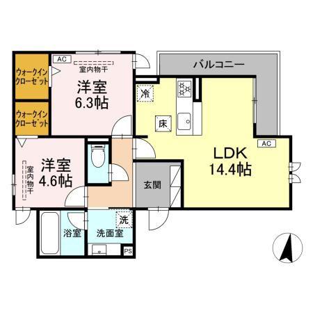 グランボヌール(2LDK/1階)の間取り写真