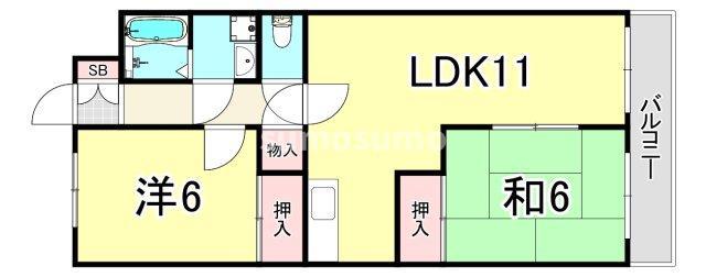 メゾンノール加島(2LDK/5階)の間取り写真