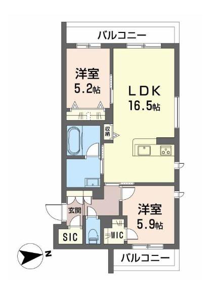 シャーメゾンリシェス(2LDK/2階)の間取り写真