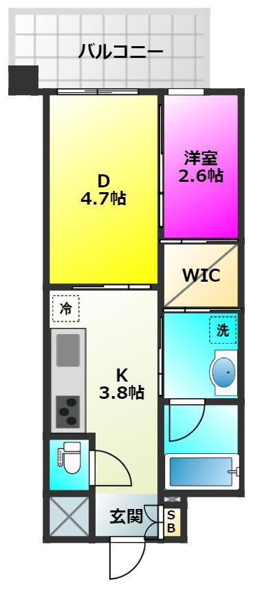 サンヒルズ大橋駅前(1DK/10階)の間取り写真