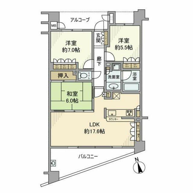 ハイコート浜田山壱丁目(3LDK/1階)の間取り写真