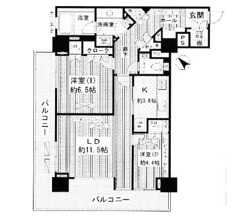 西新宿パークサイドタワー(2LDK/8階)の間取り写真