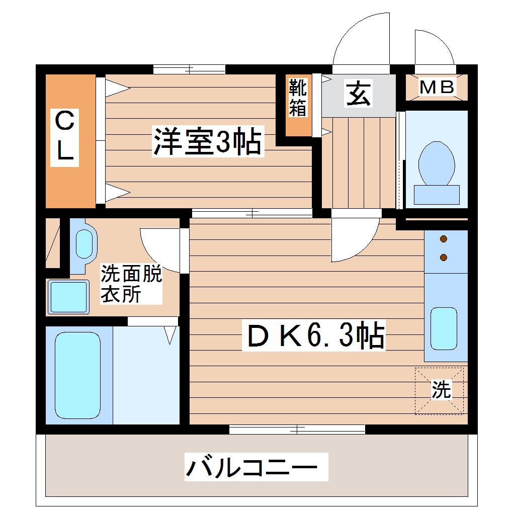 クレール(1DK/2階)の間取り写真