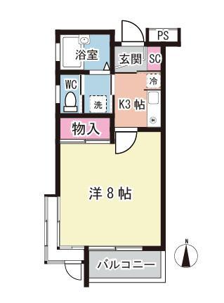 ロアール陣場(1K/3階)の間取り写真