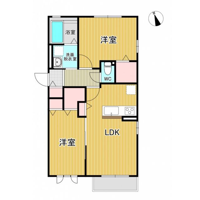 ハイムスクエア石巻双葉六番館(2LDK/2階)の間取り写真
