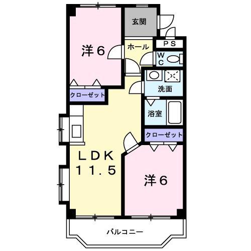 プロフィット朝(2LDK/6階)の間取り写真