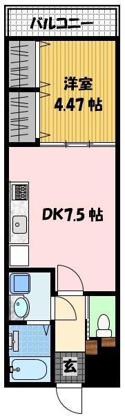 グラッチェ目覚(1DK/4階)の間取り写真
