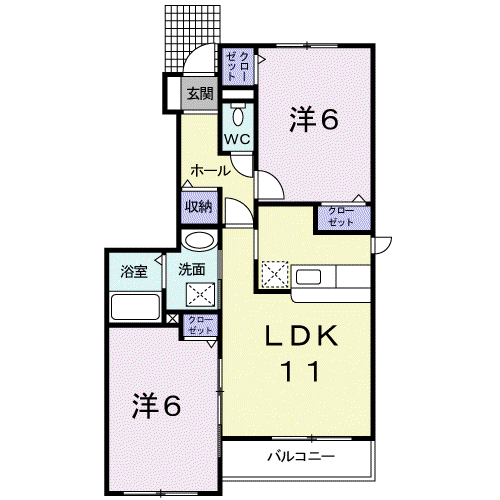 滝川市東町3丁目2LDKアパート(3LDK/1階)の間取り写真