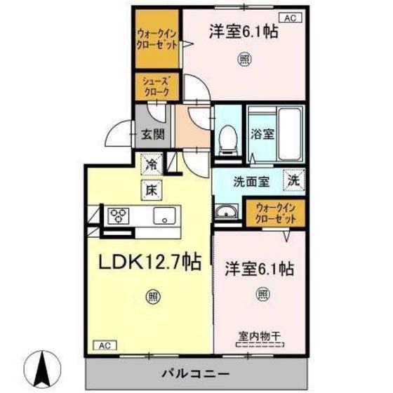 サニーフラット西市A棟(2LDK/1階)の間取り写真
