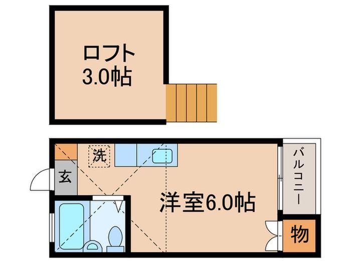 ノース・パラシオン(ワンルーム/2階)の間取り写真