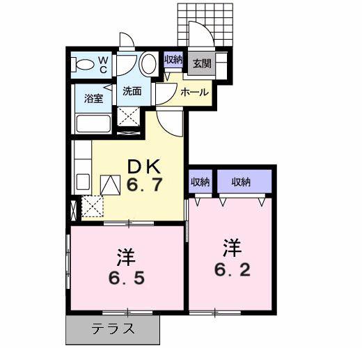 アンソレイエ A棟(2DK/1階)の間取り写真