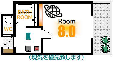 チェリーヒルズハラダ(1K/2階)の間取り写真