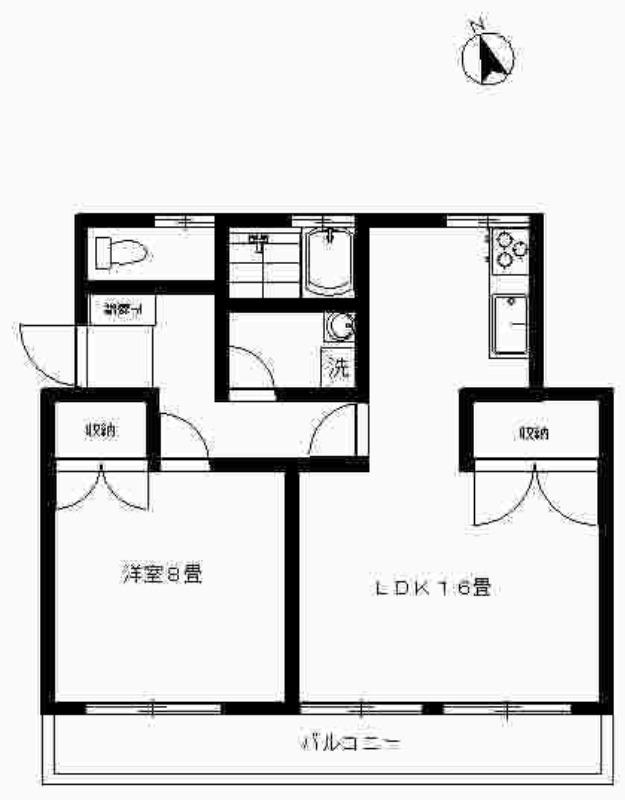 ハピネスコーポ(1LDK/2階)の間取り写真