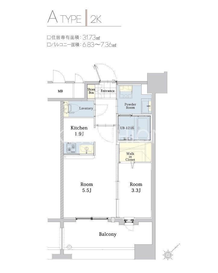 エンクレスト博多駅東II(2K/5階)の間取り写真