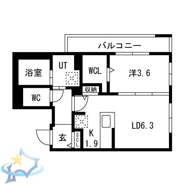 アルファスクエア南4西25(1LDK/4階)の間取り写真