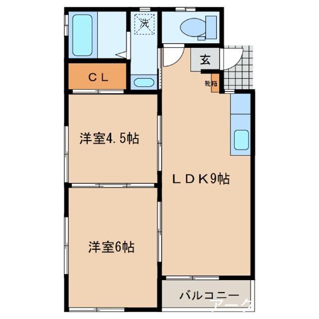 ハイツ南(2LDK/2階)の間取り写真