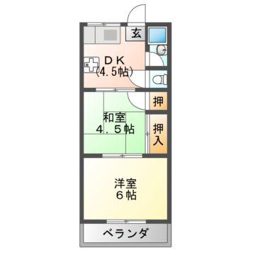 近鉄南大阪線 古市駅(大阪) 徒歩3分 3階建 築57年(2DK/2階)の間取り写真