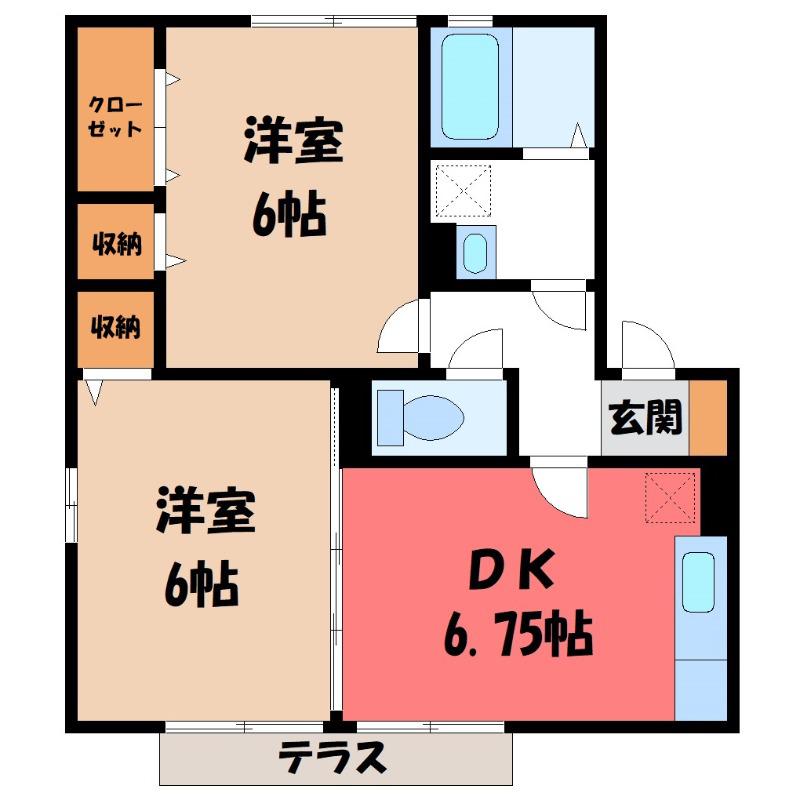 アーバンコートB(2DK/1階)の間取り写真