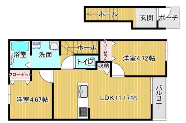 安江アパート(2LDK/2階)の間取り写真