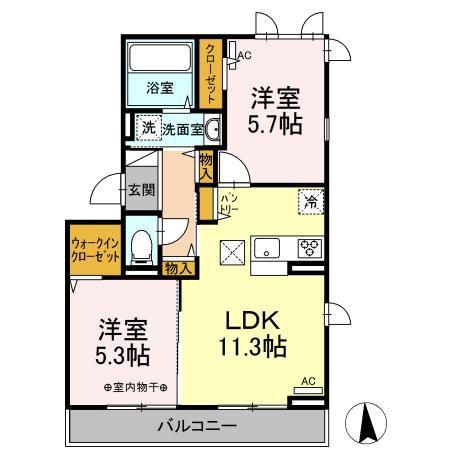 DーROOM DEARCOURT 幸町 III(2LDK/1階)の間取り写真