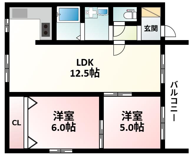 第3星栄ハイツ(2LDK/6階)の間取り写真