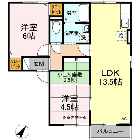 コーポタナカB(2LDK/2階)の間取り写真