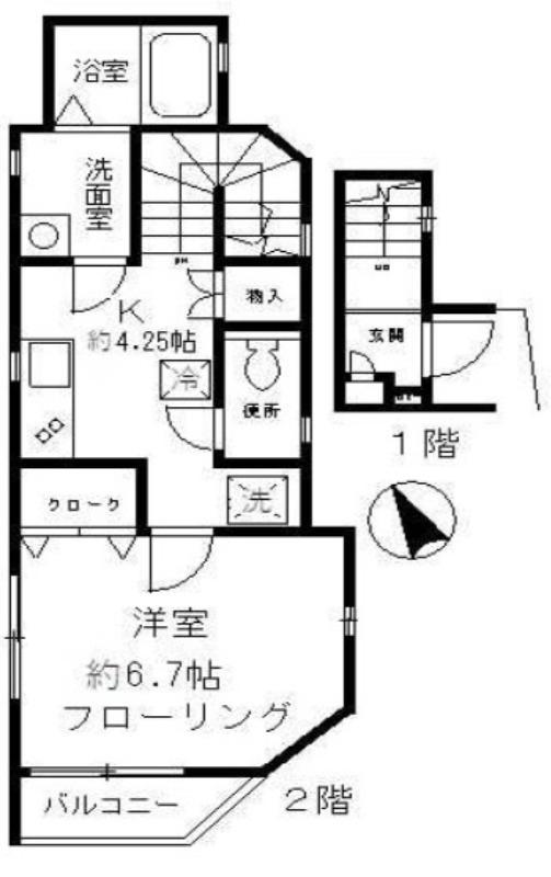 ヴィブレ武蔵小山(1K/2階)の間取り写真