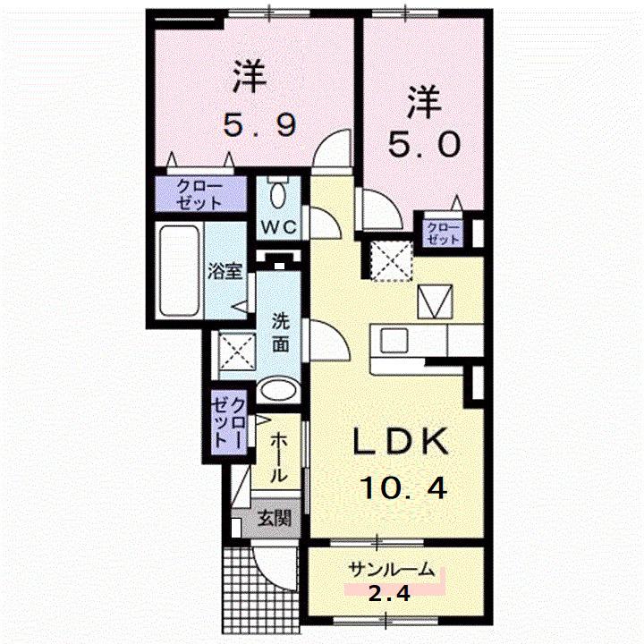 ル・メリディアンE(2LDK/1階)の間取り写真