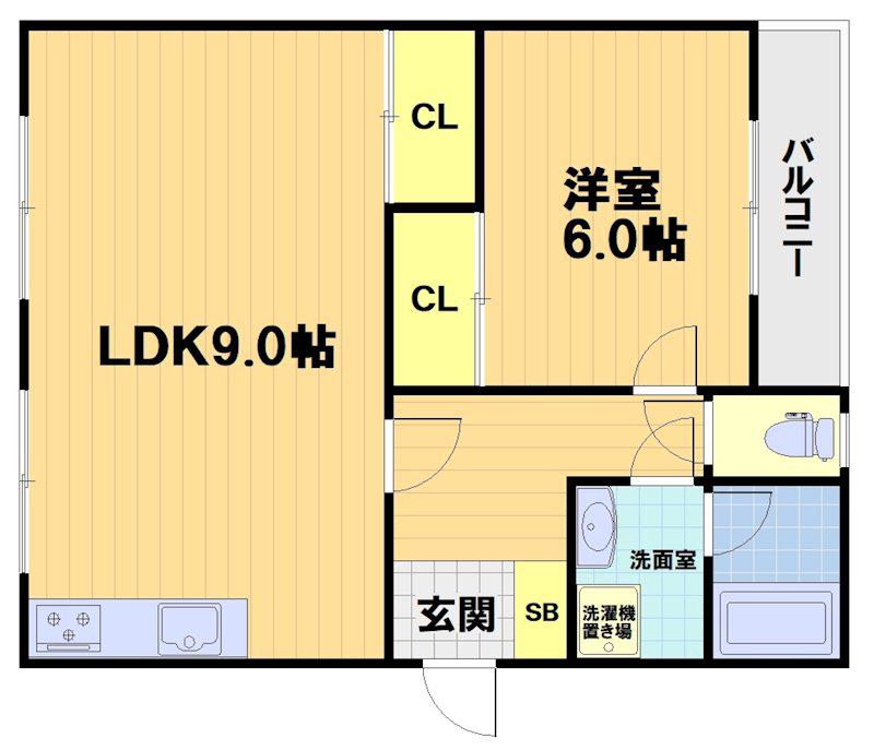 シャルレ8番館(1LDK/2階)の間取り写真