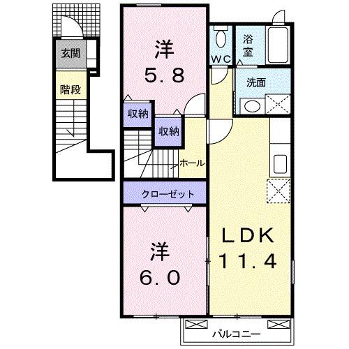 パラッツオ・クォーレB棟(2LDK/2階)の間取り写真