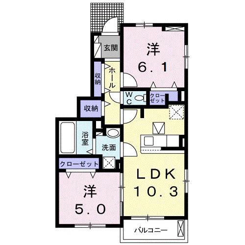 グランドソレイユ富の原 I(2LDK/1階)の間取り写真