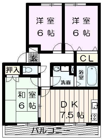 ヴィラフォレストA棟(3DK/2階)の間取り写真