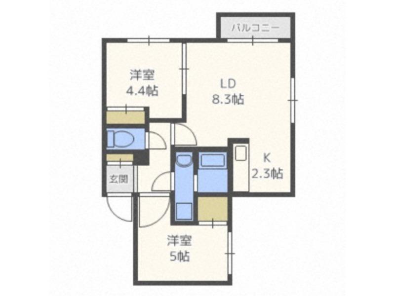 フォルトゥーナ学園前(2LDK/3階)の間取り写真