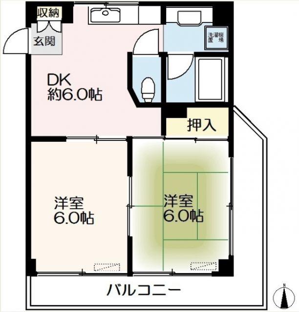 シルクハイム国分寺(2DK/4階)の間取り写真