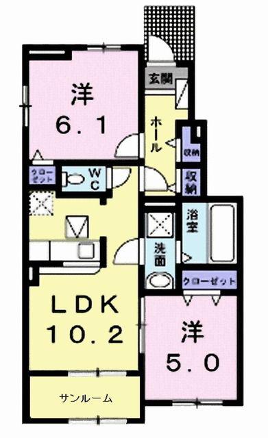 プラシード・レジデンスB(2LDK/1階)の間取り写真