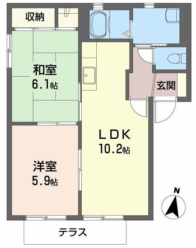 ディアコートB(2LDK/1階)の間取り写真