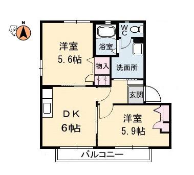 ヴィラージュマルイA(2DK/2階)の間取り写真